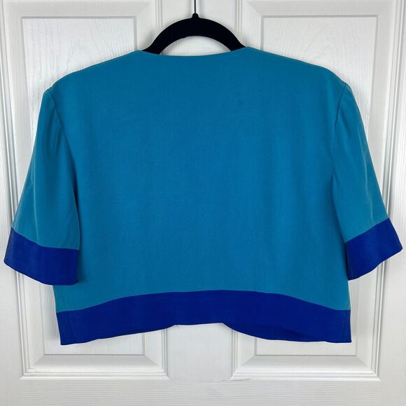Vintag 90s Maggie London by Kenneth Nolan 100% Silk Cropped Blue Blazer Size 6 - Picture 7 of 7